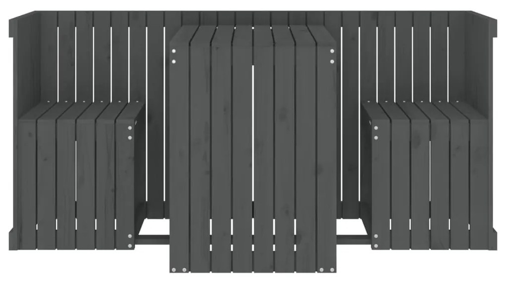 Set da balcone a 2 posti grigio in legno massello di pino