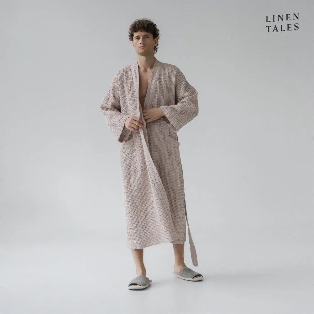 Accappatoio rosa chiaro in misto lino S/M Powder – Linen Tales
