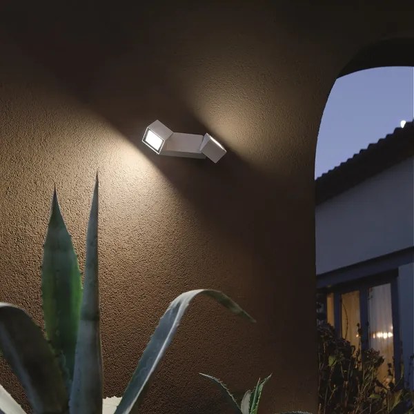 Applique per esterni a 2 Luci LED in alluminio Bianco e diffusore in vetro STEVE 28x11 cm