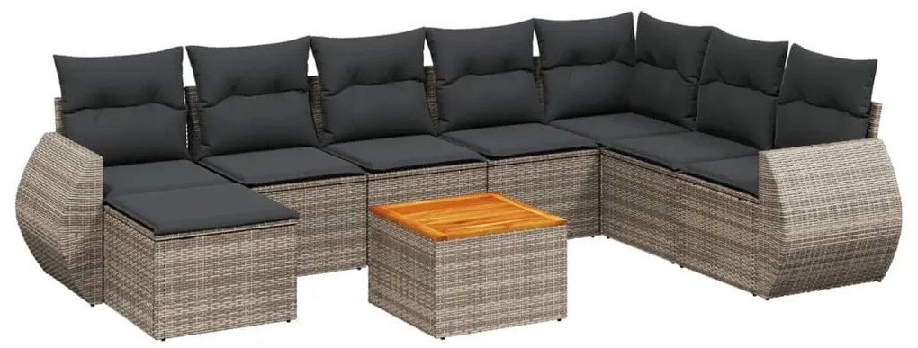 Set divano da giardino 9 pz con cuscini grigio in polyrattan