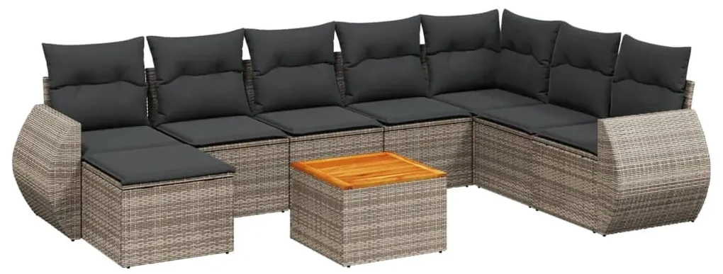Set divano da giardino 9 pz con cuscini grigio in polyrattan