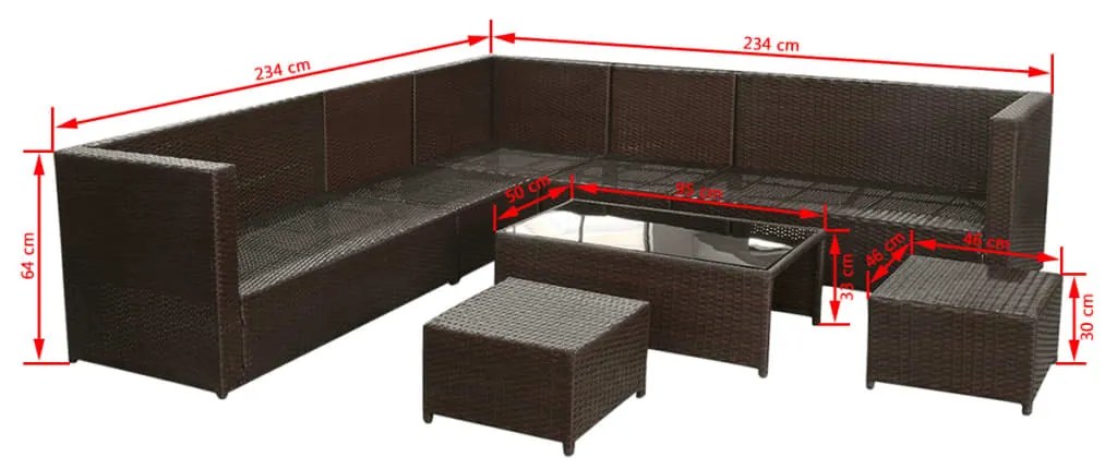 Set Divani da Giardino 8 pz con Cuscini in Polyrattan Marrone