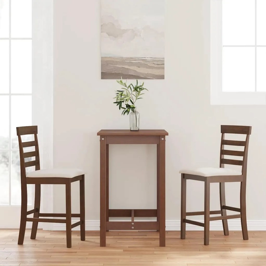 Sgabelli Da Bar Con Cuscini 2pz Marrone Legno Massello Di Hevea /