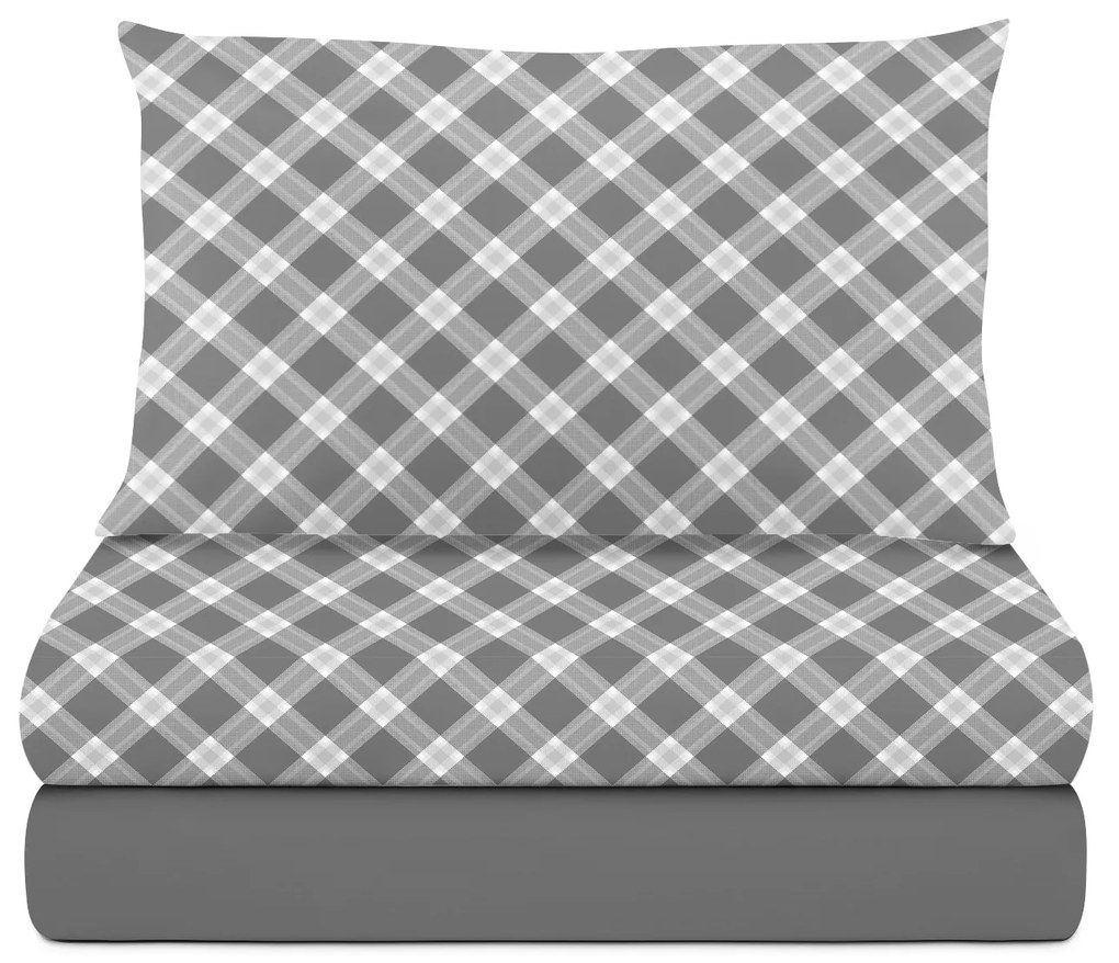 Completo letto singolo in cotone Scozzese grigio