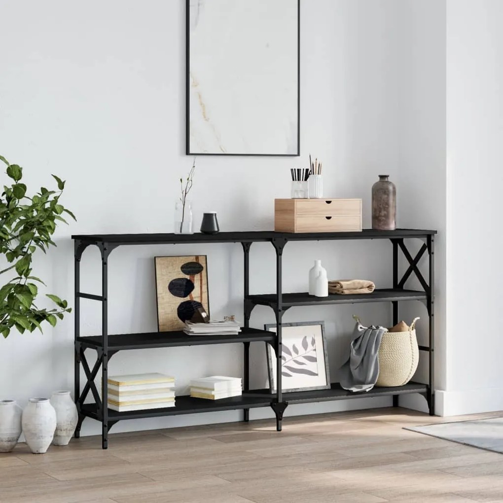 Tavolino Consolle Nero 150x29x76,5 Cm İn Legno Multistrato /