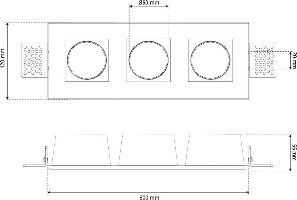 Portafaretto Rettangolare 310 x 120mm in Gesso Pitturabile 3xGU10
