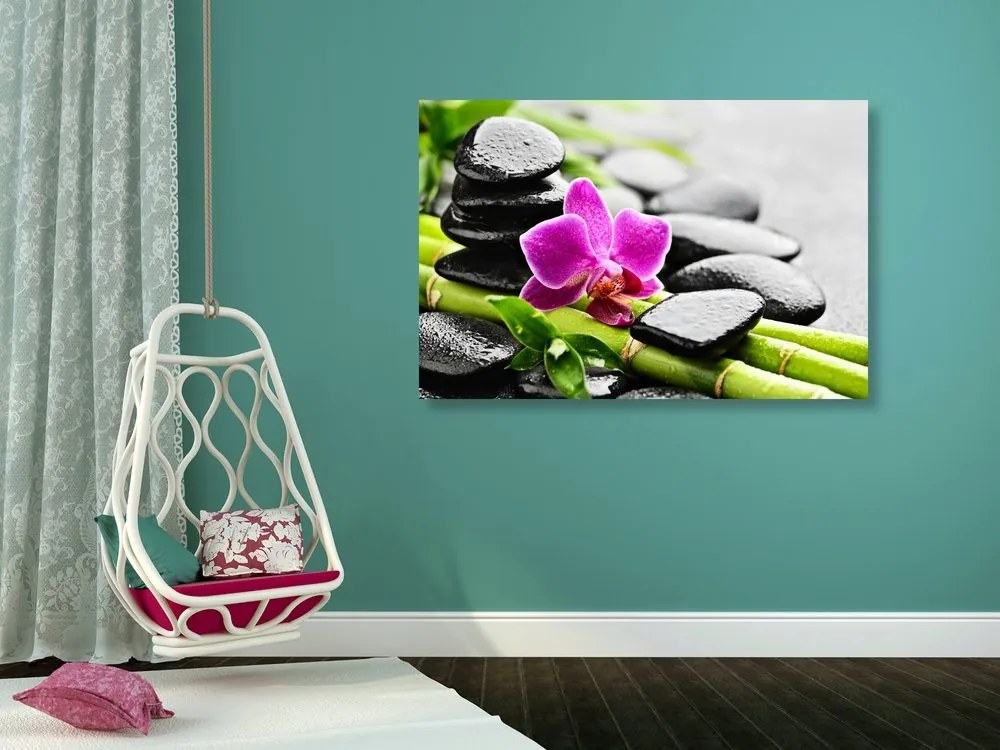 Stampa su tela – Natura morta Spa con orchidea viola