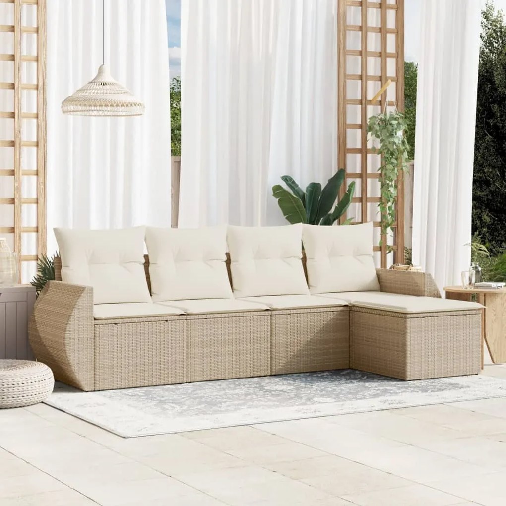 Set divano da giardino 5 pz con cuscini beige in polyrattan