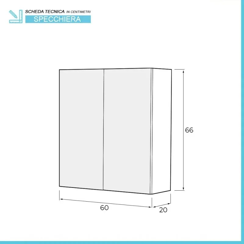 Armadietto a specchio 60x66 cm bianco lucido ante e ripiani regolabili