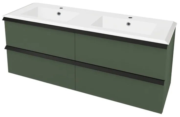 Mobile sottolavabo e lavabo Rodi per doppia vasca verde opaco L 140 x H 57 x P 46 cm