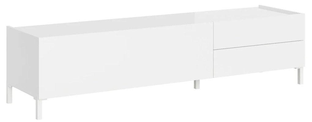 Madia e Porta TV Solaria bianco lucido con ante e cassetti, Porta tv 1 Ribalta/2 Cassetti / 160x42x40 cm
