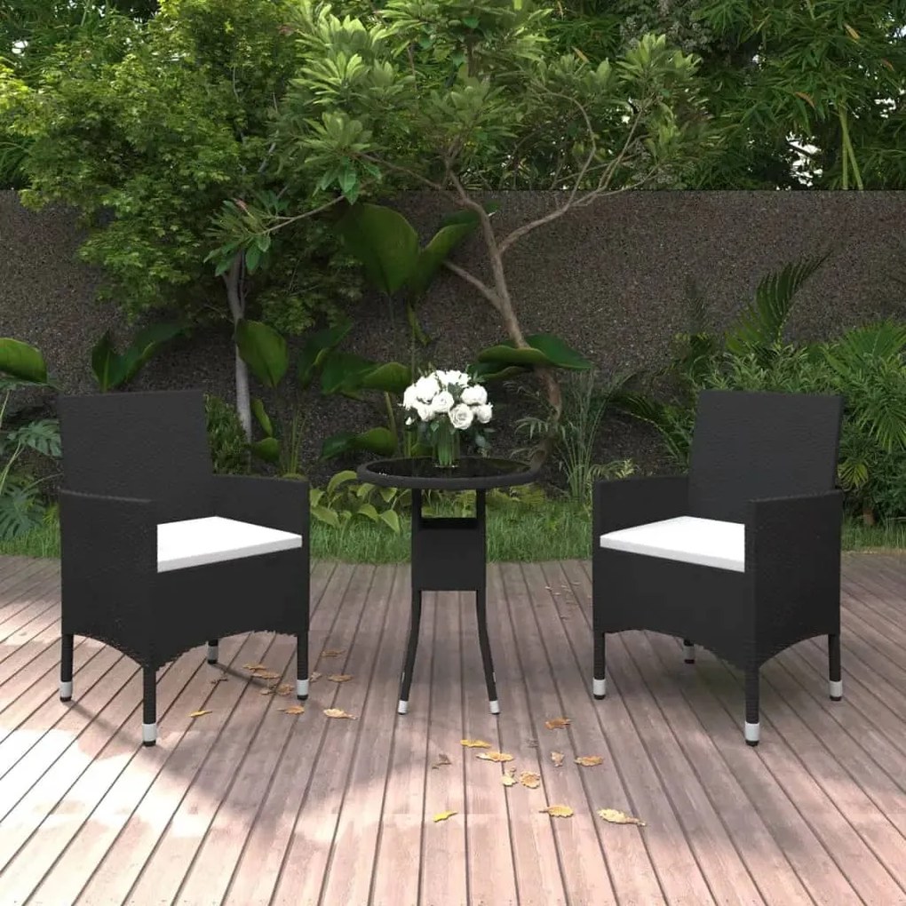 Set Da Bistrot Per Giardino 3 Pz İn Polyrattan E Vetro Nero /