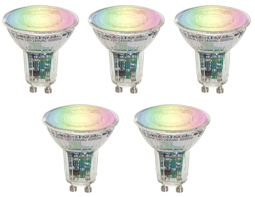 Set di 5 Lampadine LED Smart GU10 50 Luminose RGBW 4.5W 350 lm 2700-6000K