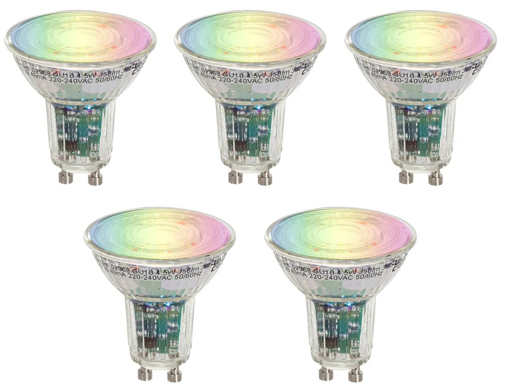 Set di 5 lampadine LED Smart GU10 50 trasparenti RGBW 4,5W 350 lm 2700-6000K