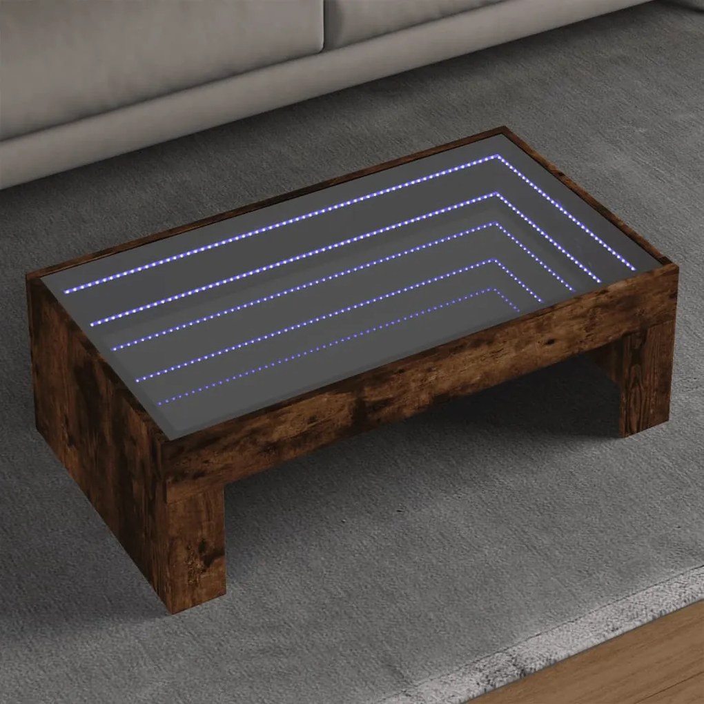 Tavolino Da Salotto Con Led Infinity Rovere Fumo 90x50x30 Cm /