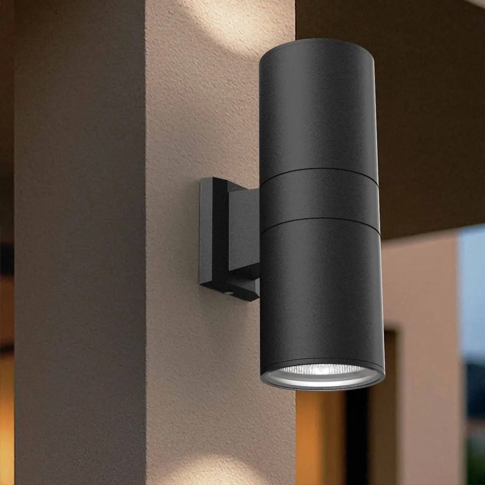 Applique Cilindrica Bidirezionale XL, IP54, Con 2 basi E27 - Nera Base E27