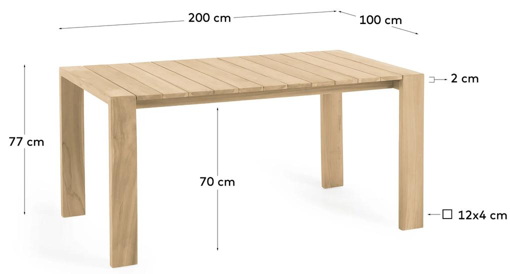 Kave Home - Tavolo da esterno Victoire in legno massello di teak 200 x 100 cm