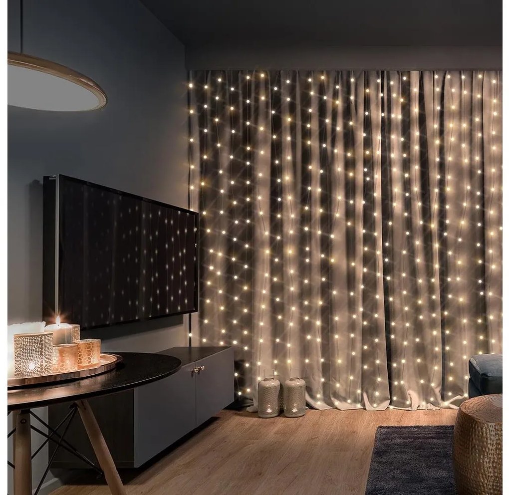 Brilagi - Tenda luminosa di Natale a LED 300xLED/8 funzioni/3xAA/USB 1,2m bianco caldo