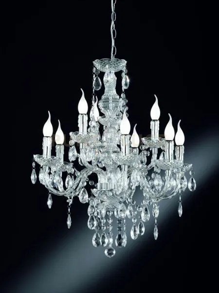 Luster lampadario classico 9 luci acrilico trasparente cm.61 attacc...