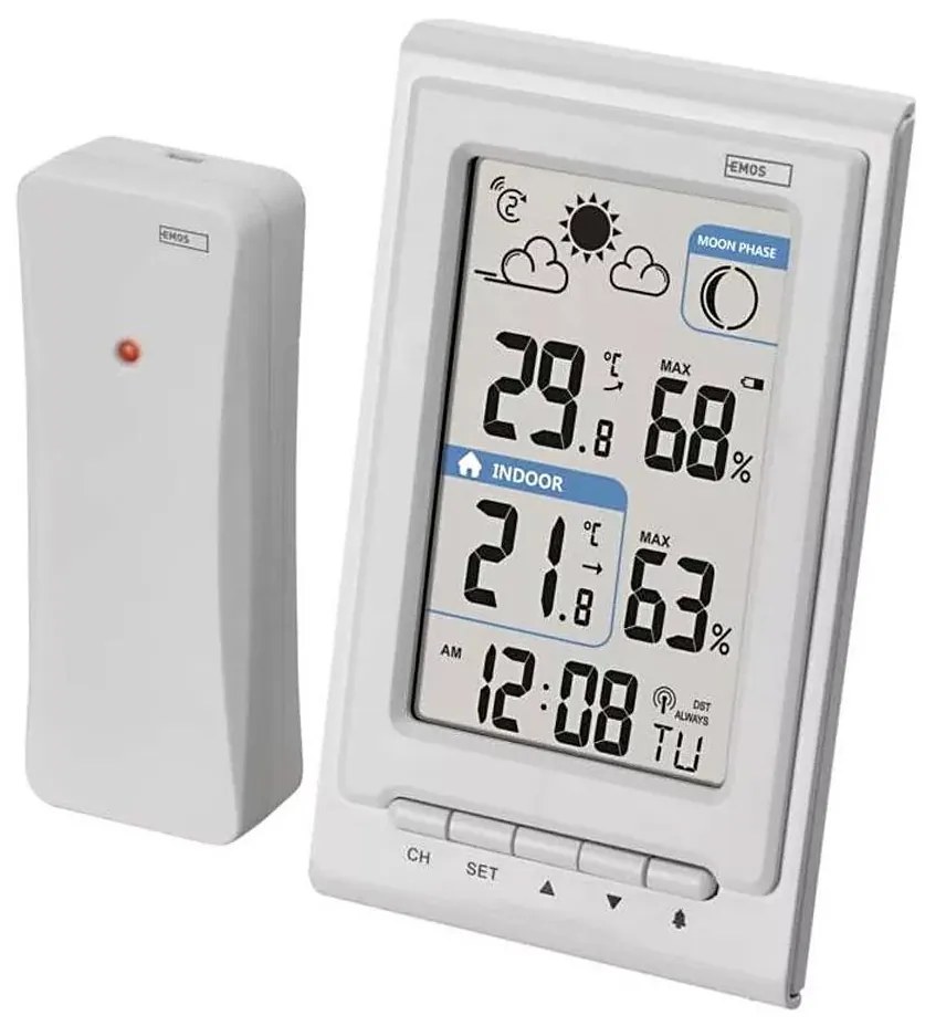 Stazione meteo wireless con sveglia 2xAAA bianco