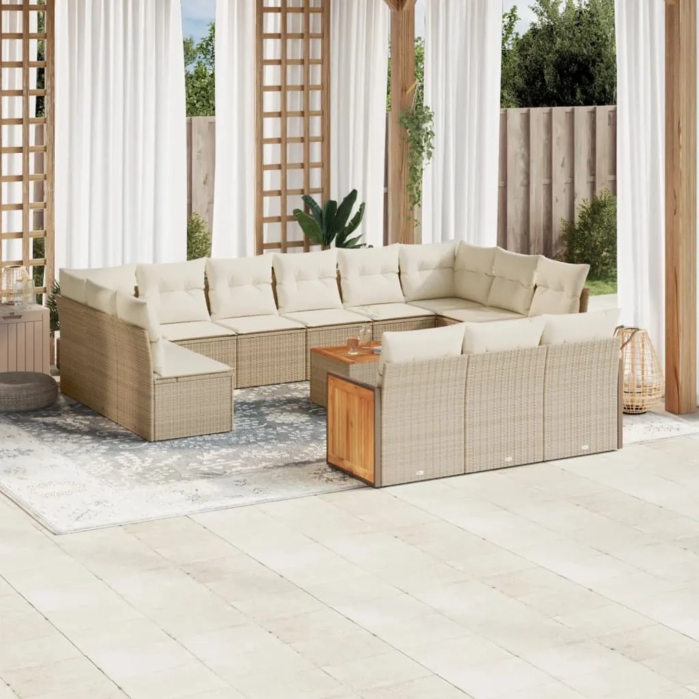 Set Divani da Giardino 14pz con Cuscini in Polyrattan Beige