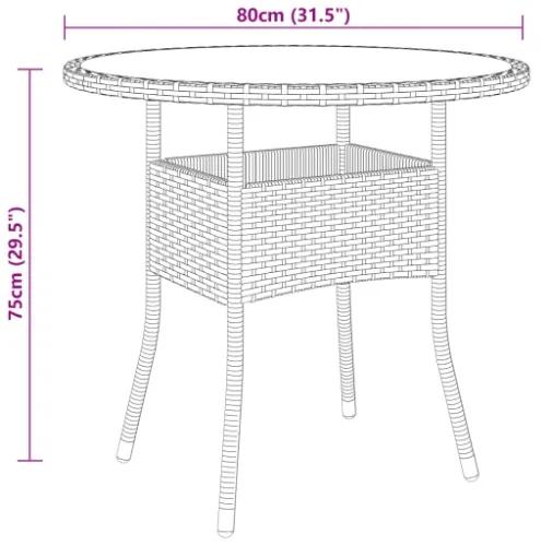 Tavolo da Giardino Ø80x75cm Vetro Temperato e Polyrattan Beige
