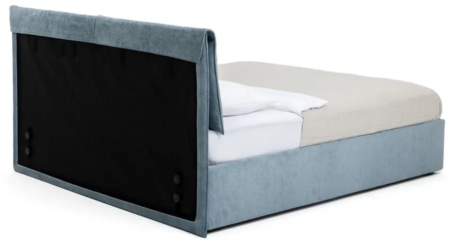 Letto matrimoniale imbottito blu con contenitore e rete inclusi 180x200 cm Thessa Pillow – Bonami Selection