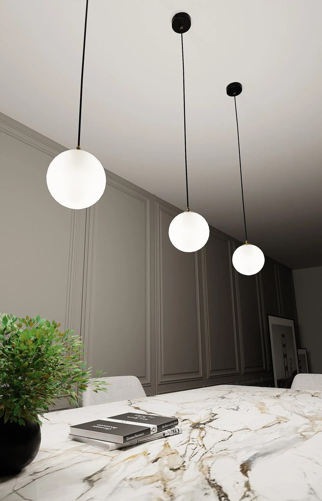 Sospensione Contemporanea Royal 1 Luce In Acciaio Nero/Oro Sfera Vetro Bianco