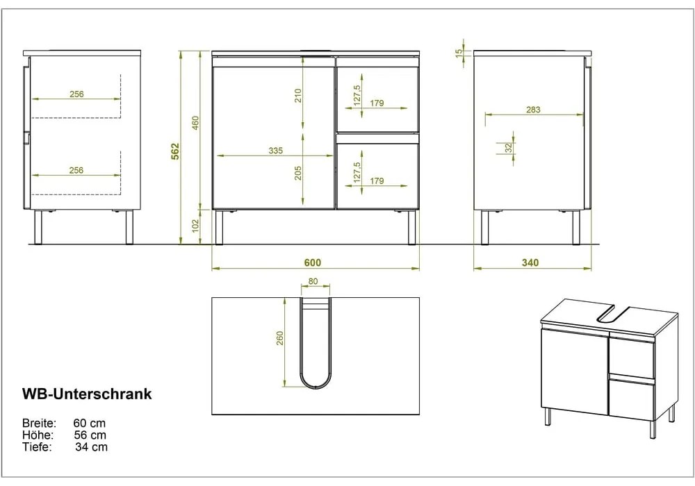 Mobile bianco sotto il lavabo in rovere 60x56 cm Torrance - Germania