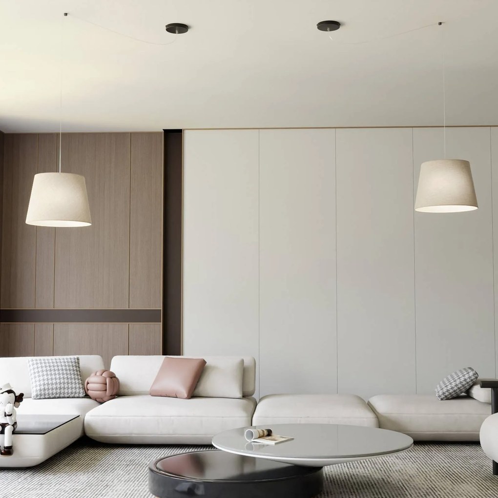 EMIBIG LIGHTING Lampada a sospensione Ascot, beige, Ø 38 cm, tessuto, decentrata