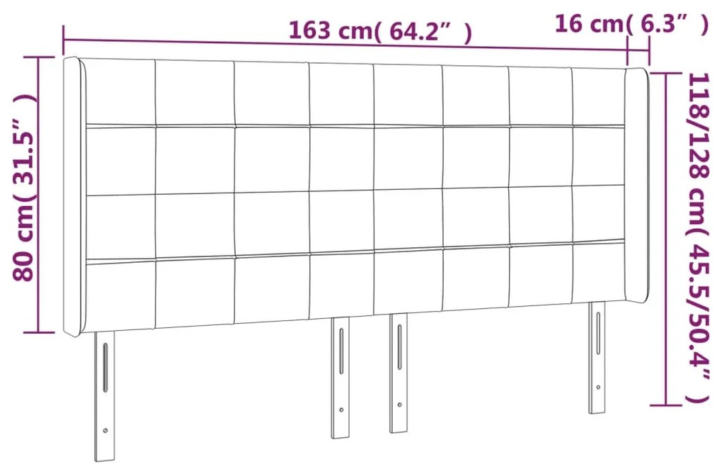 Testiera a LED GrigioScuro 163x16x118/128cm inTessuto