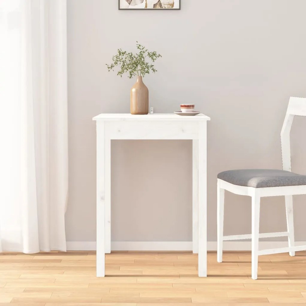 Tavolo Da Pranzo Bianco 55x55x75 Cm İn Legno Massello Di Pino /
