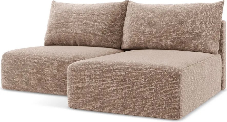 Divano angolare marrone chiaro allungabile/con contenitore (con penisola a destra) Kalena – Makamii