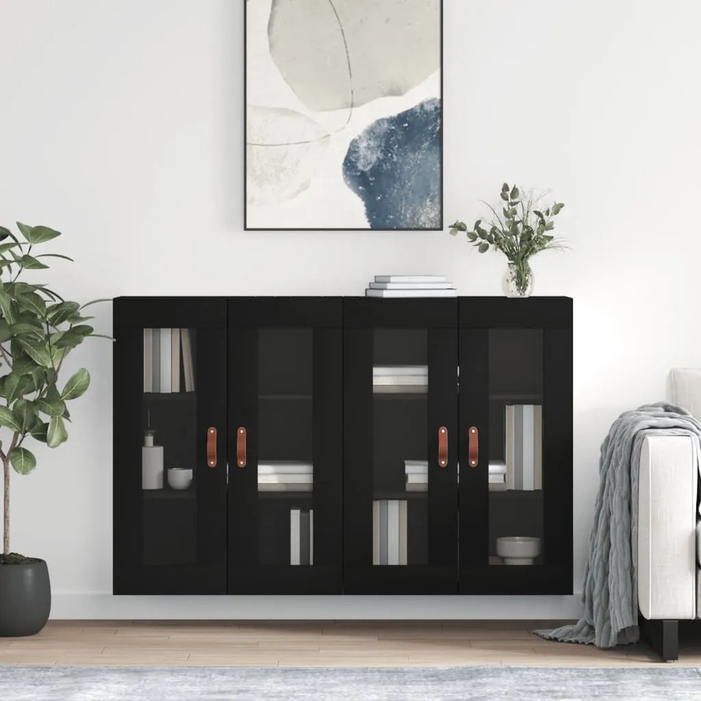 Armadietti A Parete 2 Pz Neri İn Legno Multistrato /