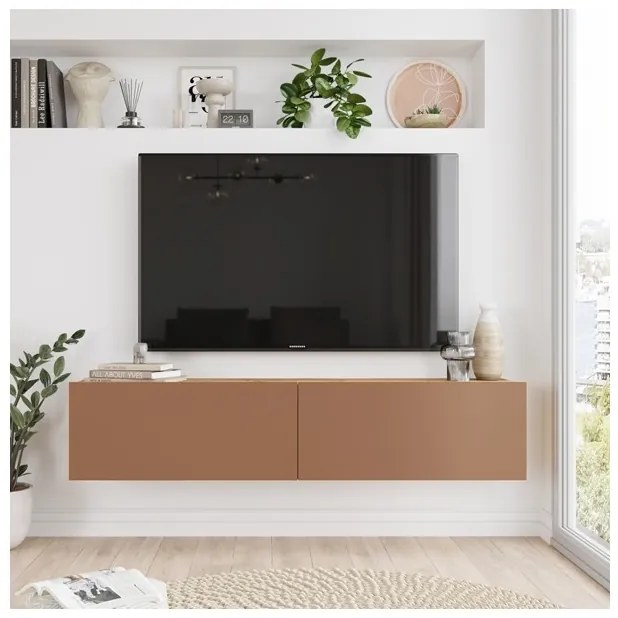 Mobile TV Sospeso 140x32x30 Effetto Legno Rovere E Rosso Frame