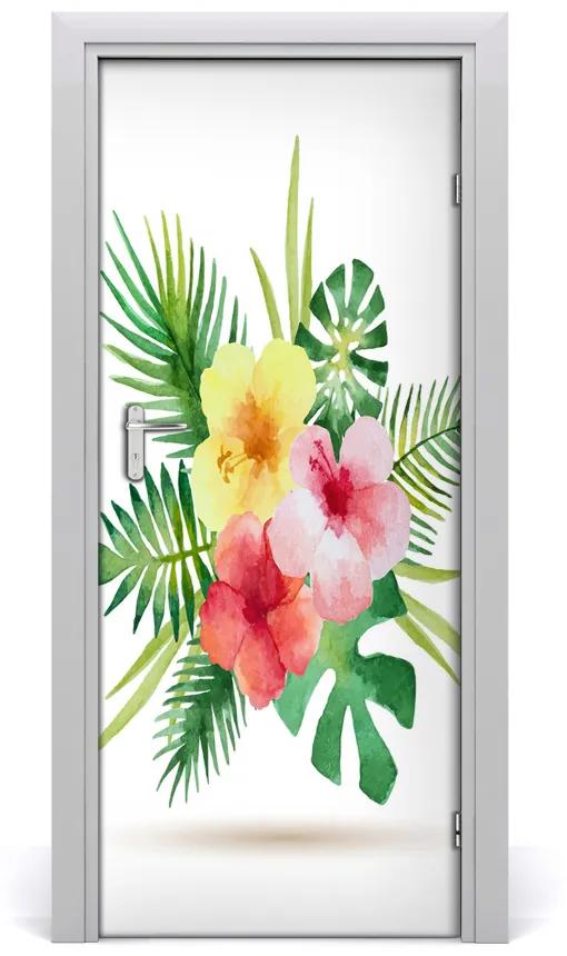 Adesivo per porta interna Fiori hawaiani 75x205 cm
