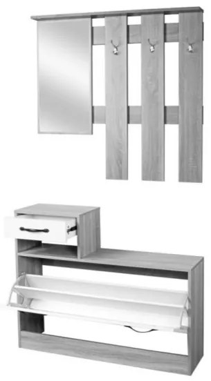 Mobile ingresso con specchio e scarpiera cemento e bianco Rudolf XL