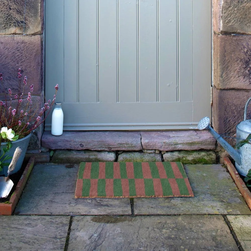 Zerbino in fibre di cocco 40x60 cm Pink &amp; Green Half Stripes – Artsy Doormats