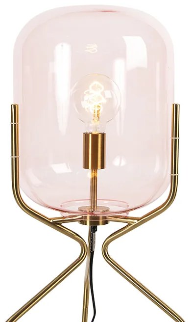 Lampada da terra Art Déco in ottone con vetro rosa - Bliss