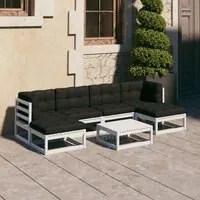 Set Divani da Giardino 7 pz Cuscini Legno Massello Pino Bianco 3077120