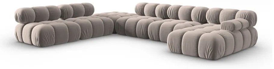 Divano angolare componibile in marrone chiaro (con penisola a sinistra/a U) con rivestimento in velluto Bellis – Micadoni