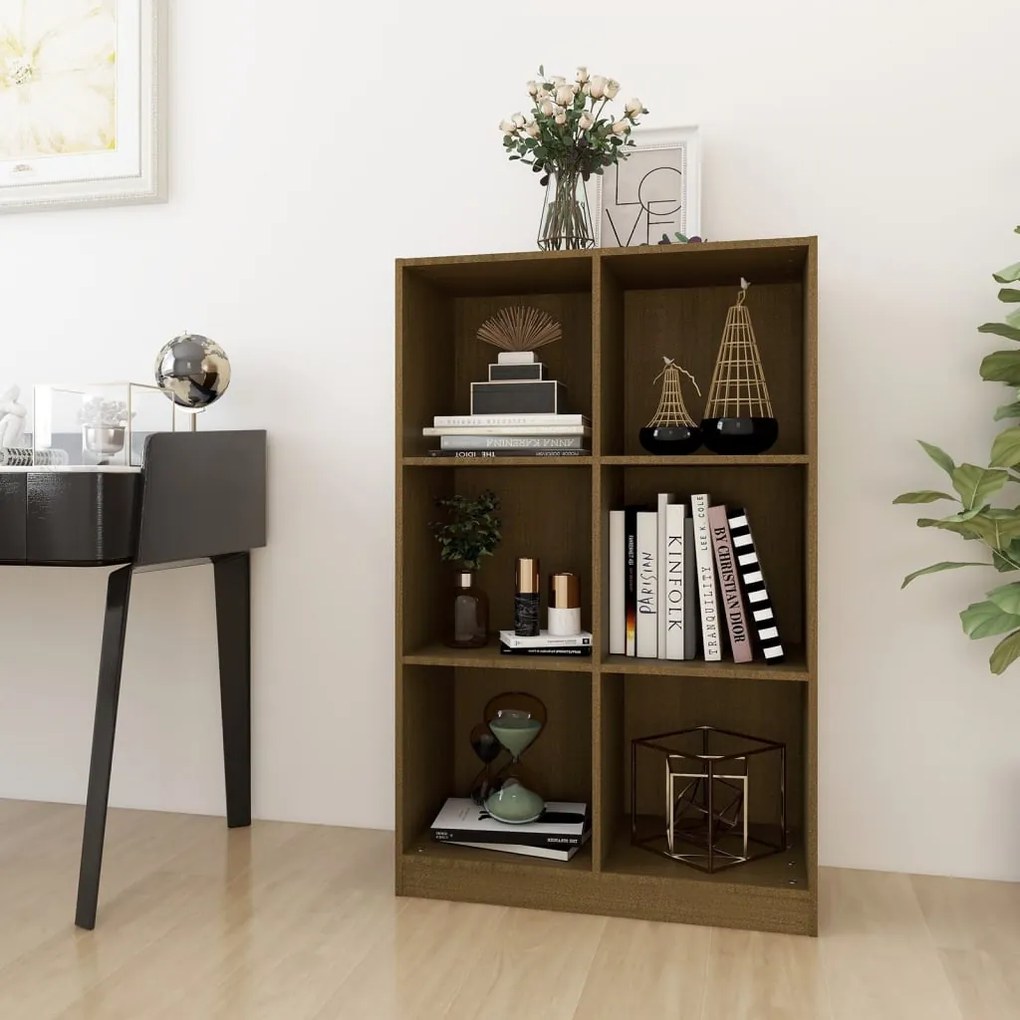 Libreria Marrone Ambra 70x33x110 Cm İn Legno Massello Di Pino /