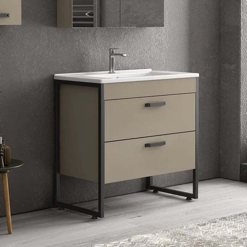 Composizione bagno a terra 85cm: mobile con lavabo, specchio contenitore e pensile IKOS-85 - KAMALU