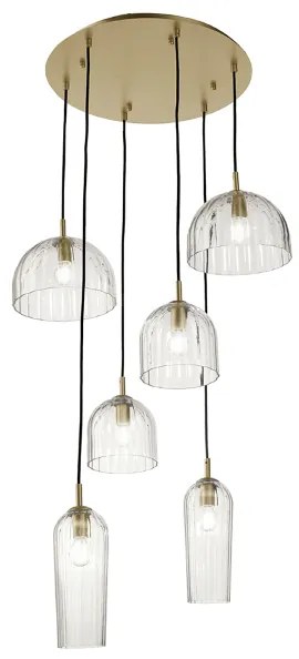 Lampadario a sospensione PUCK D60 cm in vetro soffiato rigato TRASPARENTE