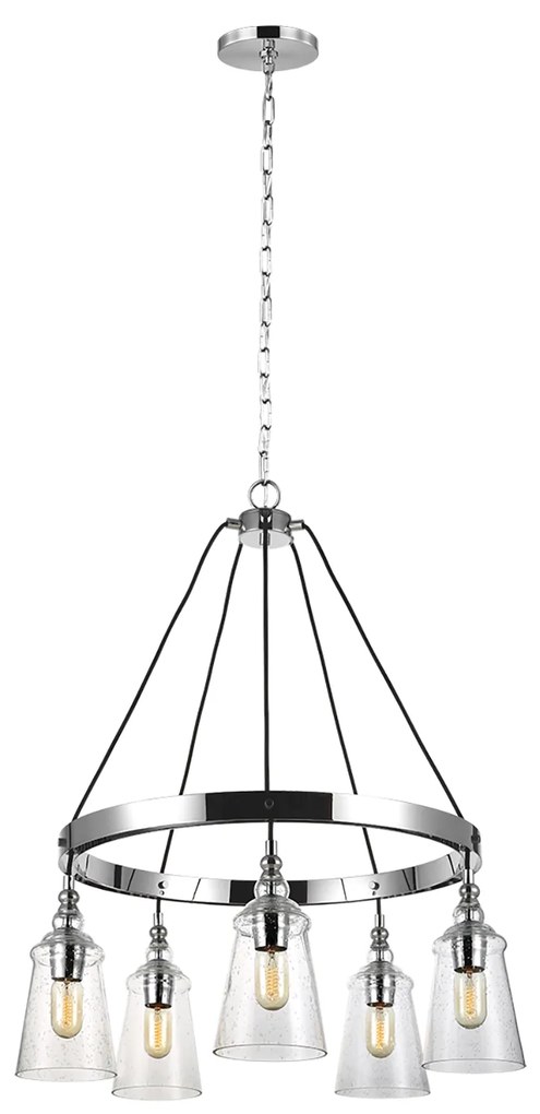 Lampadario Industrial Nordico Loras Acciaio Vetro 5 Luci E27