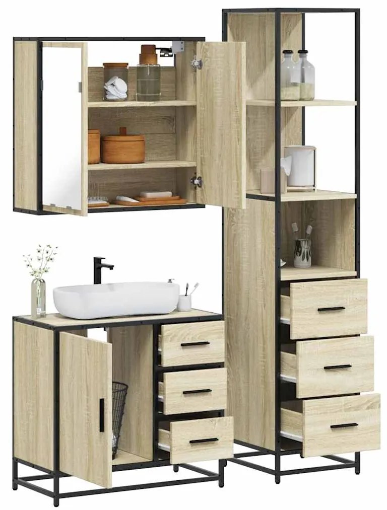 Set Mobili Da Bagno 3 Pz Rovere Sonoma İn Legno Multistrato /