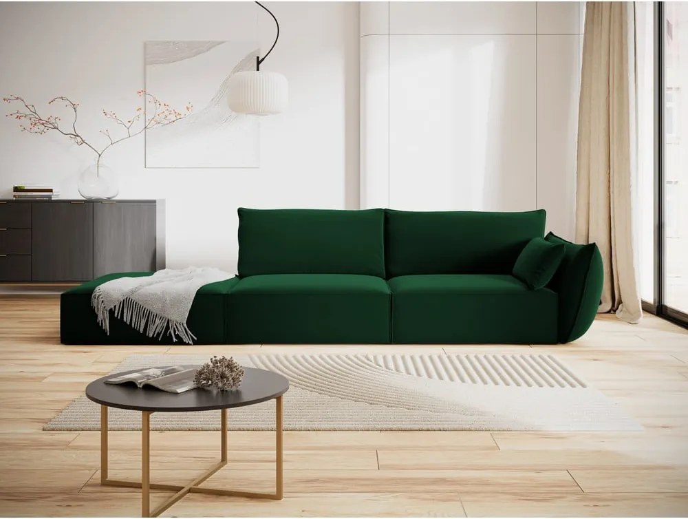 Divano verde scuro con penisola a destra con rivestimento in velluto 264 cm Vanda – Mazzini Sofas