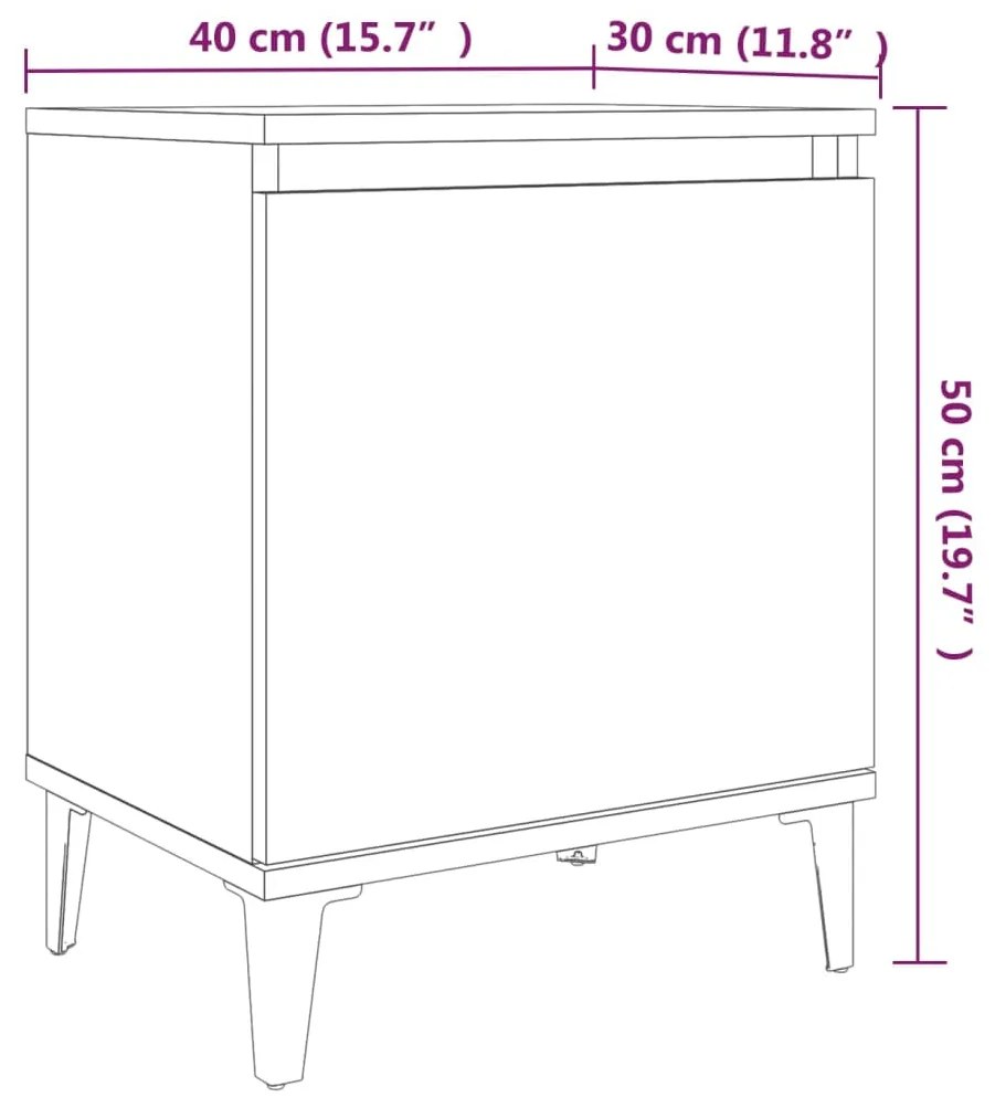 Comodini con Gambe in Metallo 2 pz Rovere Fumo 40x30x50 cm