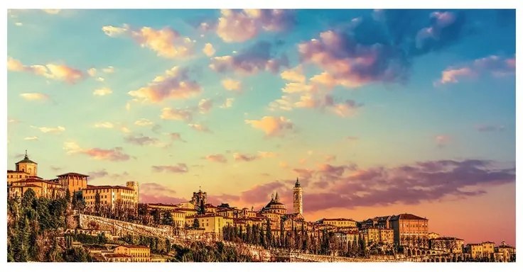 Stampa su tela Bergamo tramonto, azzurro, arancione, rosso, rosa, marrone 120 x 60 cm