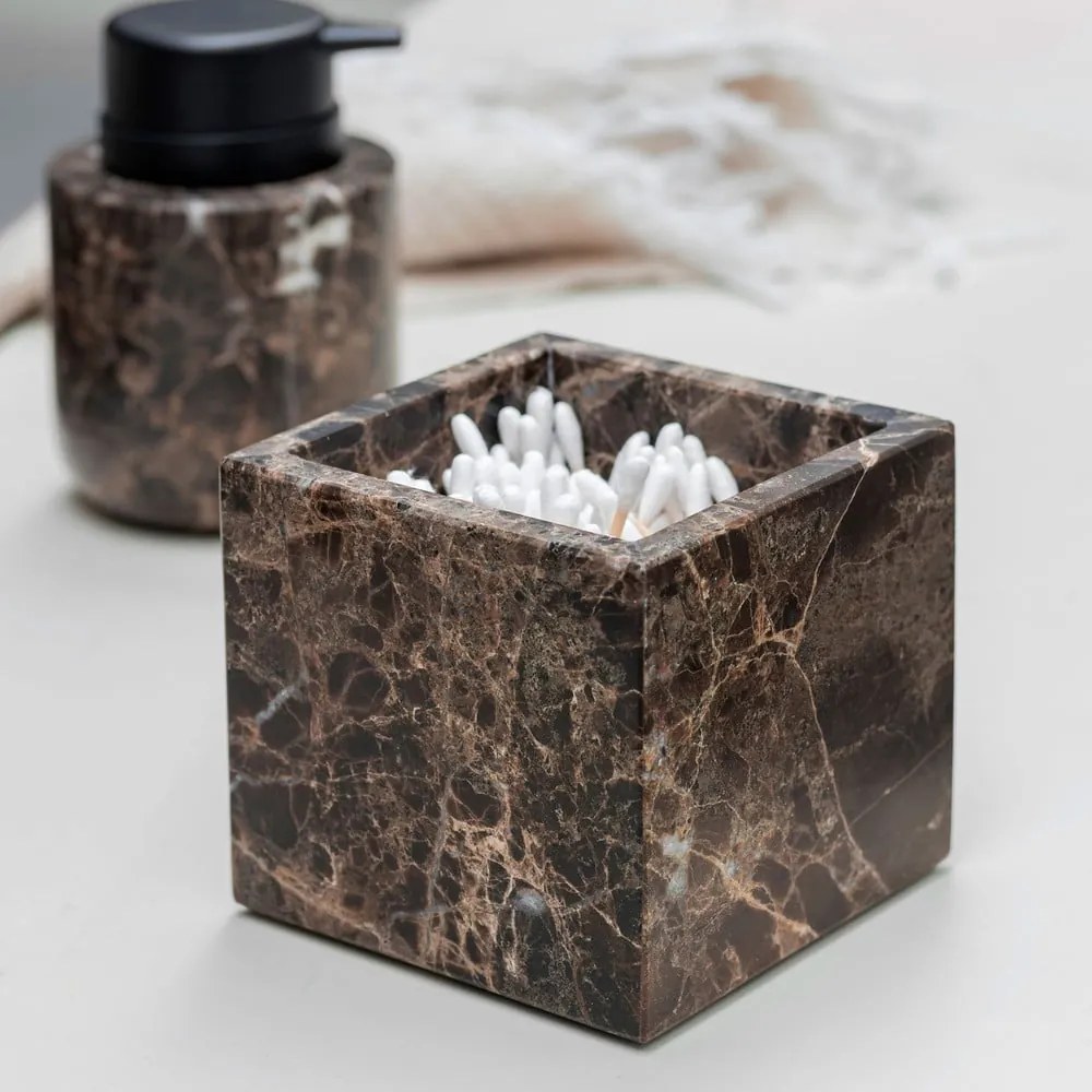 Organizer da bagno in marmo marrone scuro per tamponi di cotone Marble - Mette Ditmer Denmark